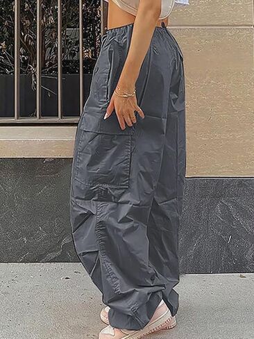 Xineicy Parachute Pants for Women Drawstring Baggy Cargo Pants Y2K Trouser Low Rised Jogger Sweatpants Loose Hip Hop in Kuwait