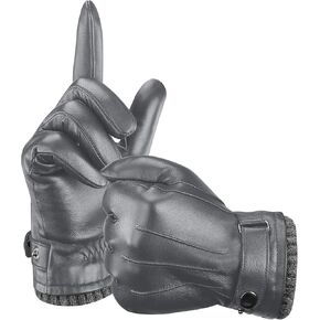 Aegend Sheepskin Leather Gloves For Men, Soft Warm Cashmere Lining Full Hand Touchscreen Anti-Slip Winter Gift Thermal