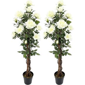 زوج أمريكي بطول 4 أقدام من أشجار الورد الاصطناعية الرائعة والنابضة بالحياة، 18 زهرة ورد بيضاء، مع وعاء حضانة، تقنية اللمس الحقيقي. in Kuwait