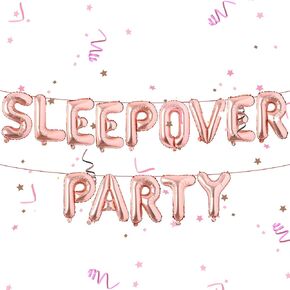 Sleepover Party Supplies for Girls - Rose Gold Sleepover Party Decorations Balloon Banner Set Sleepover Birthday Decorations for Boys Girls Theme Party