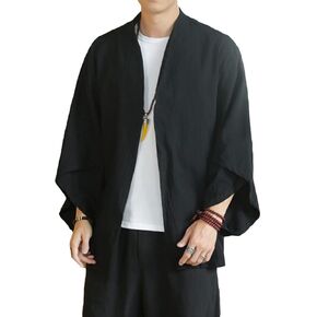 HZCX FASHION Men's Kimono Cardigan Lightweight Jackets Linen Haori Samurai Robe