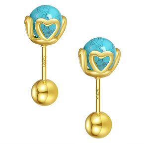 Turquoise Earrings for Women, Turquoise Stud Jewelry for Women/Girls, 5MM Sterling Silver Large Backing Hypoallergenic Nickel and Lead Free, Patural Pattern Perfect Jewelry Gift for Women Girls