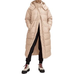 Fisoew Womens Quilted Coats Long Sleeve Hooded Puffer Jackets Winter Maxi Length Outerwear