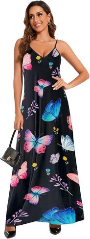 فستان صيفي طويل من ZonJie بمقاس كبير للنساء فستان شاطئ أفريقي فضفاض ومطبوع وقابل للتعديل مع جيوب in Kuwait