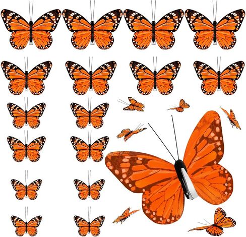 24 Pcs Monarch Butterfly Decorations Monarch Butterfly Hair Clips Feather Butterfly Barrettes Clips Decor Artificial Fake Butterflies for Craft Cosplay Wedding Party, 4 Sizes (Orange) in Saudi Arabia
