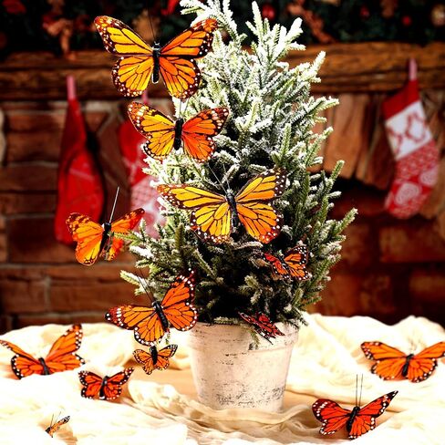 24 Pcs Monarch Butterfly Decorations Monarch Butterfly Hair Clips Feather Butterfly Barrettes Clips Decor Artificial Fake Butterflies for Craft Cosplay Wedding Party, 4 Sizes (Orange) in Saudi Arabia