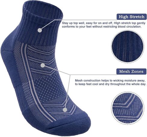 PEARL CARE Mens Combed Cotton Cushioned Athletic Running Ankle Quarter Socks (5 Pack) w/Arch Compression in Saudi Arabia