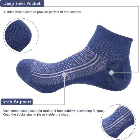 PEARL CARE Mens Combed Cotton Cushioned Athletic Running Ankle Quarter Socks (5 Pack) w/Arch Compression in Saudi Arabia