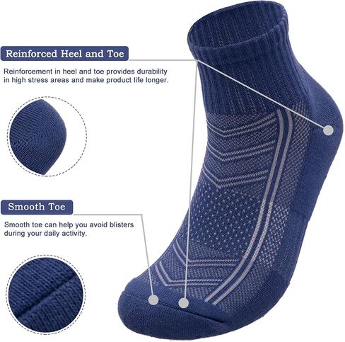 PEARL CARE Mens Combed Cotton Cushioned Athletic Running Ankle Quarter Socks (5 Pack) w/Arch Compression in Saudi Arabia