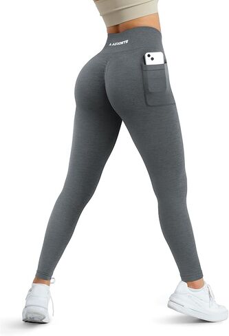 A AGROSTE Women Seamless Workout Leggings with Pockets Scrunch Butt Lifting Gym Leggings High Waisted Yoga Pants in Kuwait