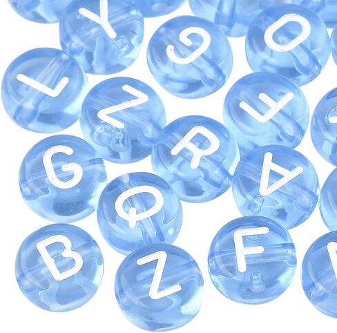 BEEFLYING 1480Pcs 7MM Transparent Acrylic Alphabet Beads Flat Round Disc A-Z White Letter Spacer Beads for DIY Friendship Boho Bracelet Hawaii Summer Holiday Surfing Jewelry Making (Blue Color) in Saudi Arabia