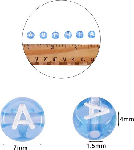BEEFLYING 1480Pcs 7MM Transparent Acrylic Alphabet Beads Flat Round Disc A-Z White Letter Spacer Beads for DIY Friendship Boho Bracelet Hawaii Summer Holiday Surfing Jewelry Making (Blue Color) in Saudi Arabia
