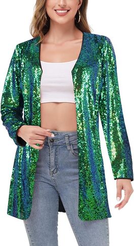 معطف Anna-Kaci نسائي مفتوح من الأمام مزين بالترتر من Las Vegas Blazer Party Club Cocktail Jacket ملابس خارجية in Kuwait