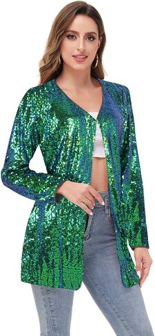 معطف Anna-Kaci نسائي مفتوح من الأمام مزين بالترتر من Las Vegas Blazer Party Club Cocktail Jacket ملابس خارجية in Kuwait