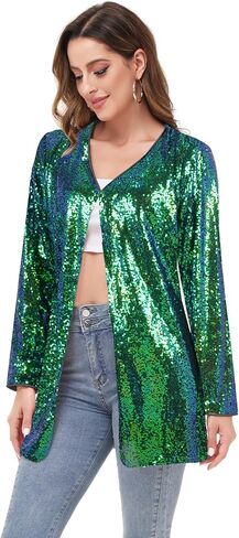 معطف Anna-Kaci نسائي مفتوح من الأمام مزين بالترتر من Las Vegas Blazer Party Club Cocktail Jacket ملابس خارجية in Kuwait