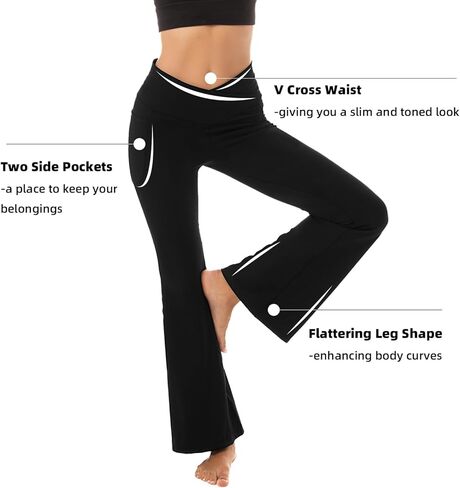 Stanpetix طماق مضيئة للنساء سراويل اليوغا مع جيوب تجريب كروس Bootcut طماق التحكم في البطن أسود in Kuwait