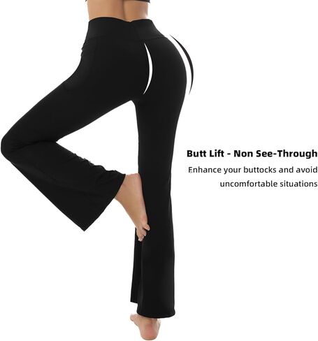 Stanpetix طماق مضيئة للنساء سراويل اليوغا مع جيوب تجريب كروس Bootcut طماق التحكم في البطن أسود in Kuwait