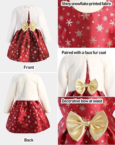 Topophilia Girls A-line Wedding Party Dresses-Kids Princess Dress with White Faux Fur Jacket for Christmas,Birthday,Holiday in Saudi Arabia
