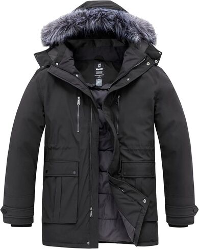 Wantdo Men's Big and Tall Winter Coat Warm Long Puffer Jacket Thickened Snow Parka Outerwear with Removable Fur Hood in Saudi Arabia