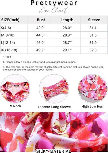 Prettywear Women's 2023 Casual Boho V Neck Fashion Tops Blouses Lantern Long Sleeve Floral Abstract Print Summer Loose Shirts in Saudi Arabia