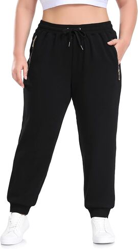 ZERDOCEAN Women's Plus Size Fleece Lined Sweatpants Casual Workout Athletic Joggers Zipper Pockets in Kuwait