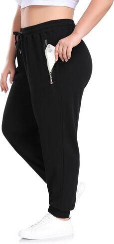 ZERDOCEAN Women's Plus Size Fleece Lined Sweatpants Casual Workout Athletic Joggers Zipper Pockets in Kuwait