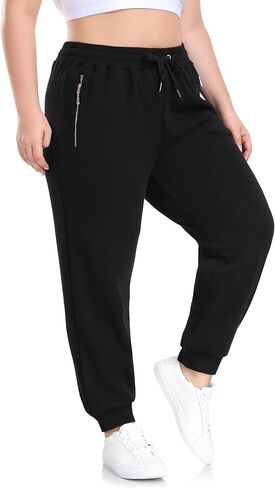 ZERDOCEAN Women's Plus Size Fleece Lined Sweatpants Casual Workout Athletic Joggers Zipper Pockets in Kuwait