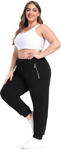 ZERDOCEAN Women's Plus Size Fleece Lined Sweatpants Casual Workout Athletic Joggers Zipper Pockets in Kuwait