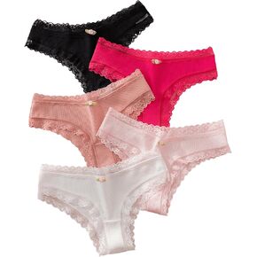 SHENHE Women's 5 Piece Lace Cheeky Underwear Scallop Trim Breathable Hipster Panties