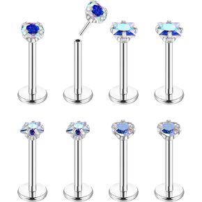 NICEIGHT 8Pcs 16-20G Stainless Steel Threadless Push in Nose Rings Studs for Women CZ Tragus Earring Set Labret Monroe Medusa Piercing Lip Ring Cartilage Tragus Helix Studs