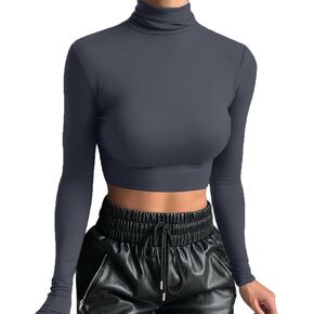 LCNBA Women's Long Sleeve Crop Top Turtleneck Sexy Basic Cropped Tops Shirt