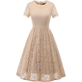 DRESSTELLS Lace Cocktail Homecoming Dresses Fall Tea Length Party Dress for Women Formal Bridesmaid Wedding Guest Dress