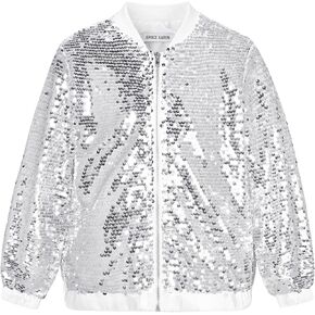 GRACE KARIN Girls Sequin Jacket Kids Bomber Zip Outwear Sparkle Fall Costume Top Dress Coat Size 5-14
