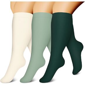 CHARMKING 3 Pairs Plus Size Compression Socks for Women & Men Extra Wide Calf 20-30 mmHg Best Support for Circulation
