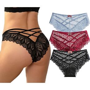 AUTUCAU Sexy Cheeky Underwear for Women Lace Floral Bikini Criss Cross Seamless Panties Ladies Cute Hipster Briefs Multi-Pack