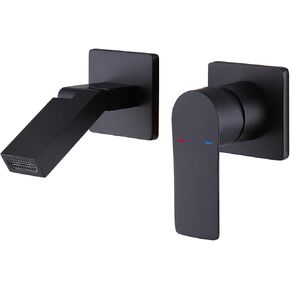 Wall Mount Fuacet Solid Brass, Wall Mounted Bathroom Vessel Sink Faucet,Single Handle 2 Holes Vanity Faucet with Foldable Spout, Rough in Valve (Matte Black)