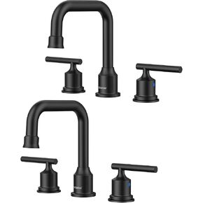 3 Hole Bathroom Faucet Black: WOWOW 8 Inch Bathroom Sink Faucet Widespread, Two Handle Vanity Faucet with Pop-up Drain and Supply Lines, 360 Swivel Lavatory Faucet High Arc Modern Tap (2 Sets)