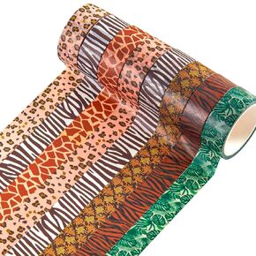 Lewtemi 12 Rolls Wild Animal Print Washi Tape Giraffe Leopard Masking Washi Stickers Adhesive Wrapping Tape Decorative for DIY Art Scrapbooking Craft Planner, 16.4 Ft(15mm)