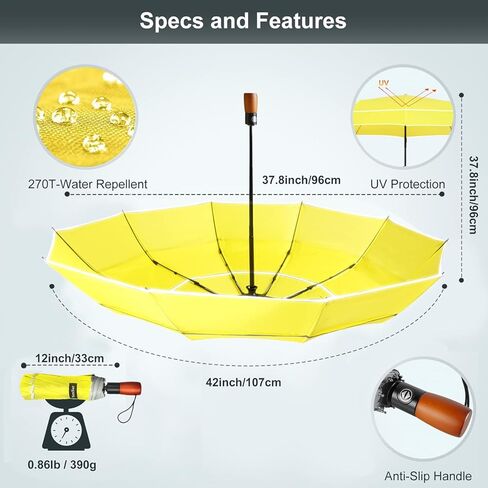 YumSur Compact Travel Umbrella - Windproof, Reinforced Canopy, Tested in 60mph Winds, Strong Reinforced Windproof Umbrella, One Touch Auto Open/Close for Men & Women in Kuwait