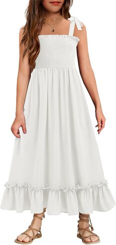 Arshiner Girls Summer Dress Boho Beach Casual Smocked Maxi Dresses in Saudi Arabia