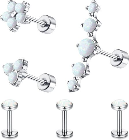 MILACOLATO 16G Opal Cartilage Earrings 316L Surgical Steel Daith Conch Medusa Helix Tragus Labret Stud Earrings Lip Rings Forward Monroe Piercing Jewelry for Women in Kuwait