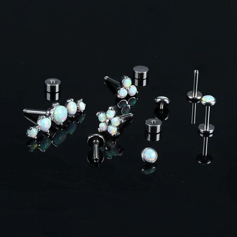 MILACOLATO 16G Opal Cartilage Earrings 316L Surgical Steel Daith Conch Medusa Helix Tragus Labret Stud Earrings Lip Rings Forward Monroe Piercing Jewelry for Women in Kuwait