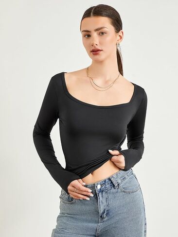 Womens 2 Piece Long Sleeve Shirts Going Out Tops Basic Slim Fitted Shirts Casual Fashion 2024 Y2k Tops Teen Girl Clothes in Saudi Arabia