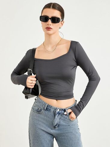 Womens 2 Piece Long Sleeve Shirts Going Out Tops Basic Slim Fitted Shirts Casual Fashion 2024 Y2k Tops Teen Girl Clothes in Saudi Arabia
