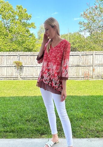 SeSe Code Women's 3/4 Sleeve Tunic Tops Asymmetrical Hem Dressy Casual Mesh Blouses in Saudi Arabia
