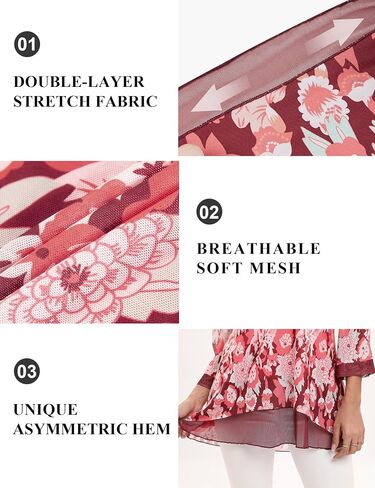 SeSe Code Women's 3/4 Sleeve Tunic Tops Asymmetrical Hem Dressy Casual Mesh Blouses in Saudi Arabia
