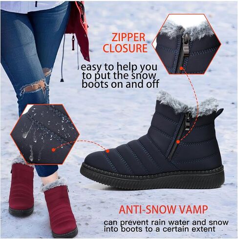 أحذية الثلوج النسائية SWQZVT للشتاء: أحذية دافئة للكاحل مقاومة للماء للنساء للطقس البارد وبطانة من الفرو أحذية معزولة مريحة للمشي مقاس ناعم in Kuwait