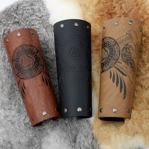 JAOYU الجلود براكر القرون الوسطى Vambrace المعصم درع سوار ذراع فايكنغ واقي للذراع الجلود القفاز معصمه LARP اكسسوارات 2 قطعة in Kuwait
