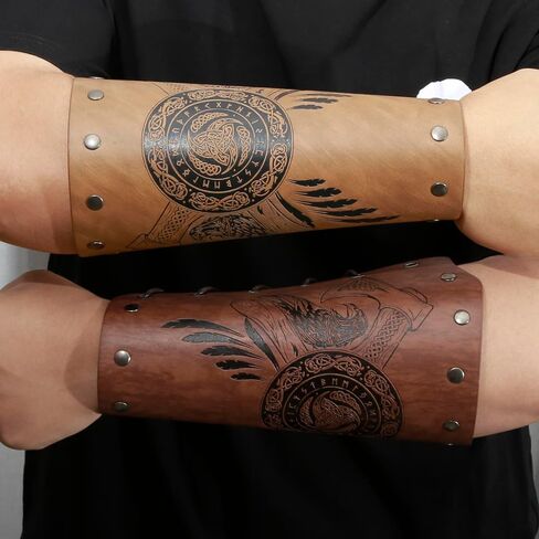 JAOYU الجلود براكر القرون الوسطى Vambrace المعصم درع سوار ذراع فايكنغ واقي للذراع الجلود القفاز معصمه LARP اكسسوارات 2 قطعة in Kuwait
