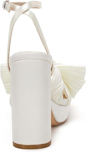 VETASTE Women's Pleated Bow Knot Platform Heeled Sandals Open Toe Chunky Block Heel Ankle Buckle Strap Bridal Wedding Dress Shoes in Saudi Arabia